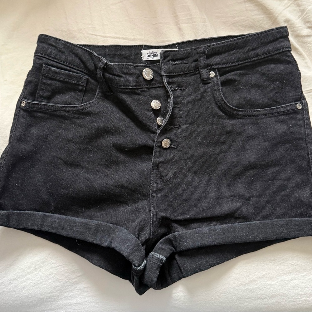 Zara Black High-Rise Button-Fly Denim Shorts